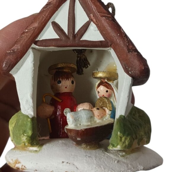 Vintage 1990 Schoolhouse/ Nativity Scene Christmas Ornaments Set Of 2 - Picture 7 of 9